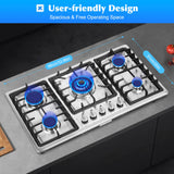 Built-in Gas Cooktop with 5 Burners Electronic Pulse Ignition Built-in Stainless Steel Gas Hob for Kitchen