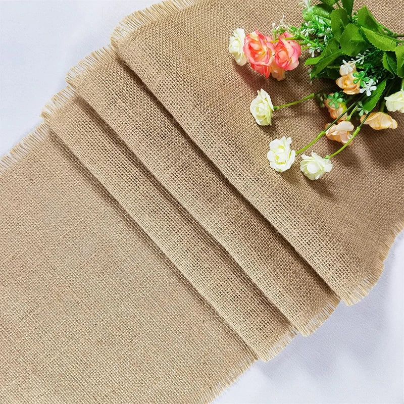 Natural Burlap Table Runner Farmhouse Jute Fabric Kitchen Coffee Tablecloths for Wedding Aisle Carpet Garden Outdoor Decorations