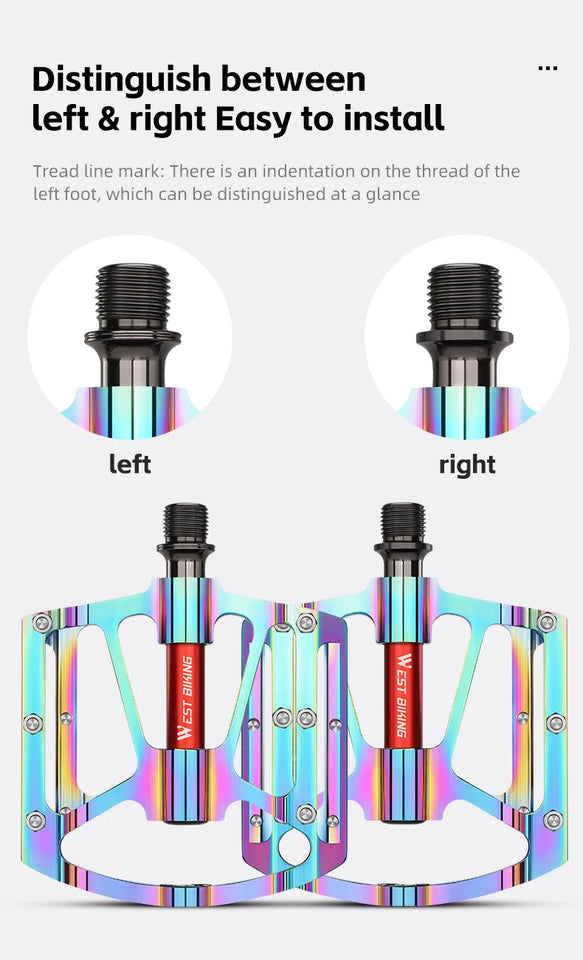 WEST BIKING Bicycle Pedal Three Bearing Aluminum Alloy Pedal Mountain Bike Road Bike Pedal Color Bike Accessories