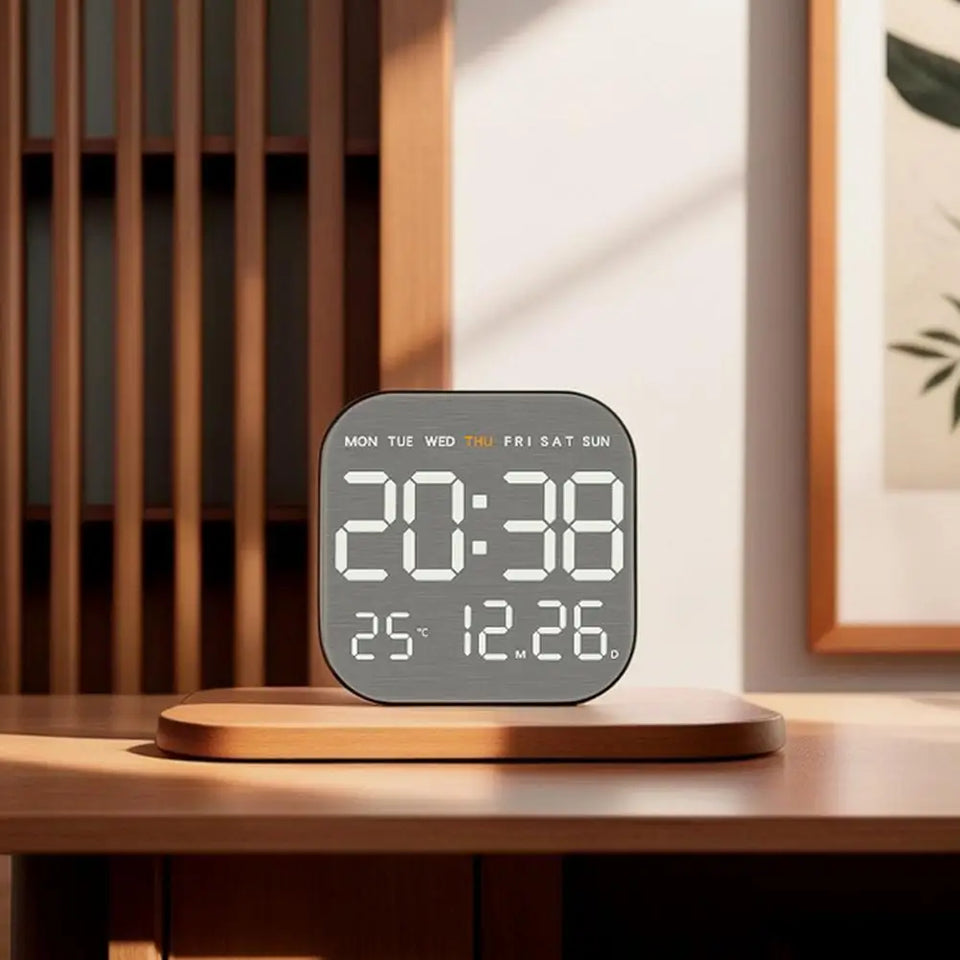 Metal Brushed Wall Clock Multifunctional Electronic Clock LED Electronic Alarm Clock Minimalist Alarm Clock LED Electronic Clock