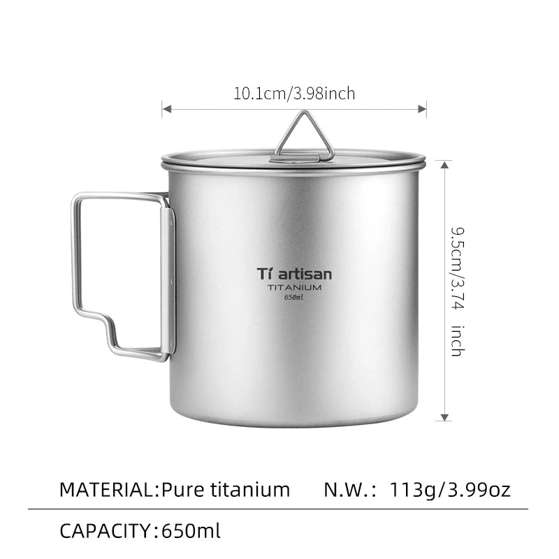 Tiartisan 350ml 750ml Tatinium Cup Hiking Tableware Fodable Handle Coffee Cups with lids Lightweight Frosted Cup Mugs