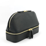 Personalized Cosmetic Bag Pu Leather Women Travel Makeup Bag with Jewelry Organizer Case 2 in 1 Ladies Travel Clutch Pouch