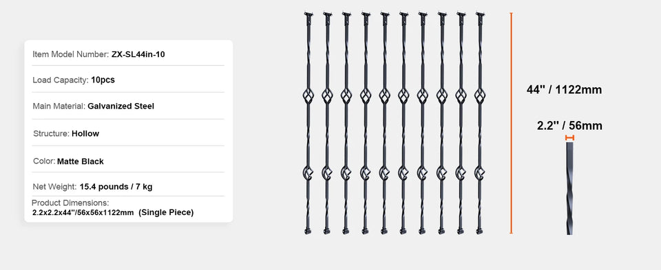 SucceBuy Staircase Metal Balusters Galvanized Decorative Banister Spindles with Hollow Baskets Spiral Stair with Shoes Screws