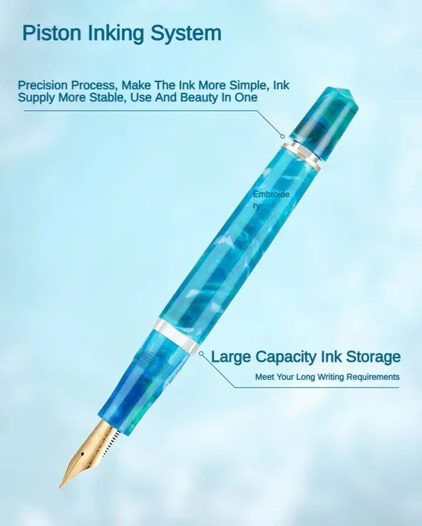 Asvine P20 Piston Fountain Pen M/F/EF Nib Galaxy Acrylic Patterns Golden Clip Smooth Writing Office School Supplies Stationery