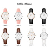 1 Set Women Leather Watches Minimalist Style 6.9mm Ultra Thin Dial Black Gift Box Adjuster Spare Strap Women's Dress Wristwatch