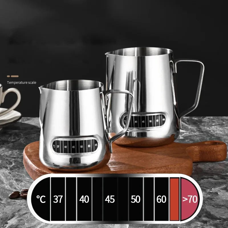 350/600ml Stainless Steel Coffee Latte Art Cylinder with Temperature Sticker Latte Art Cup Milk Frother Milk Cylinder 20oz