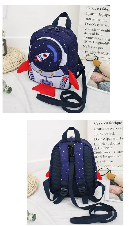 Childrens Anti Slip Backpack 1-3Years Old Space Rocket Towing Rope Kindergarten Backpack Childrens Early Education Bag New Model