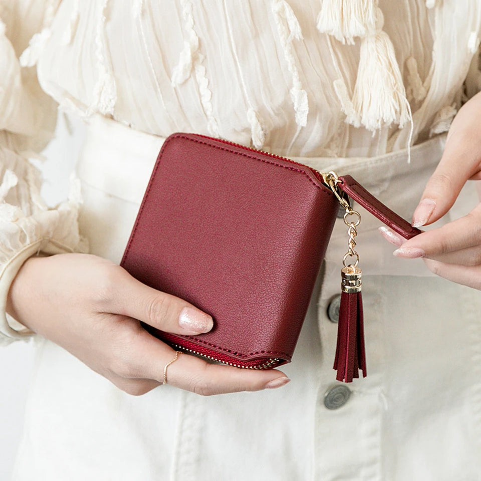 Women's Fringe Square Zipper Purse, Short Money Clip, All Simple Card Bag, Multi-functional Fashion Purse, New, 2024