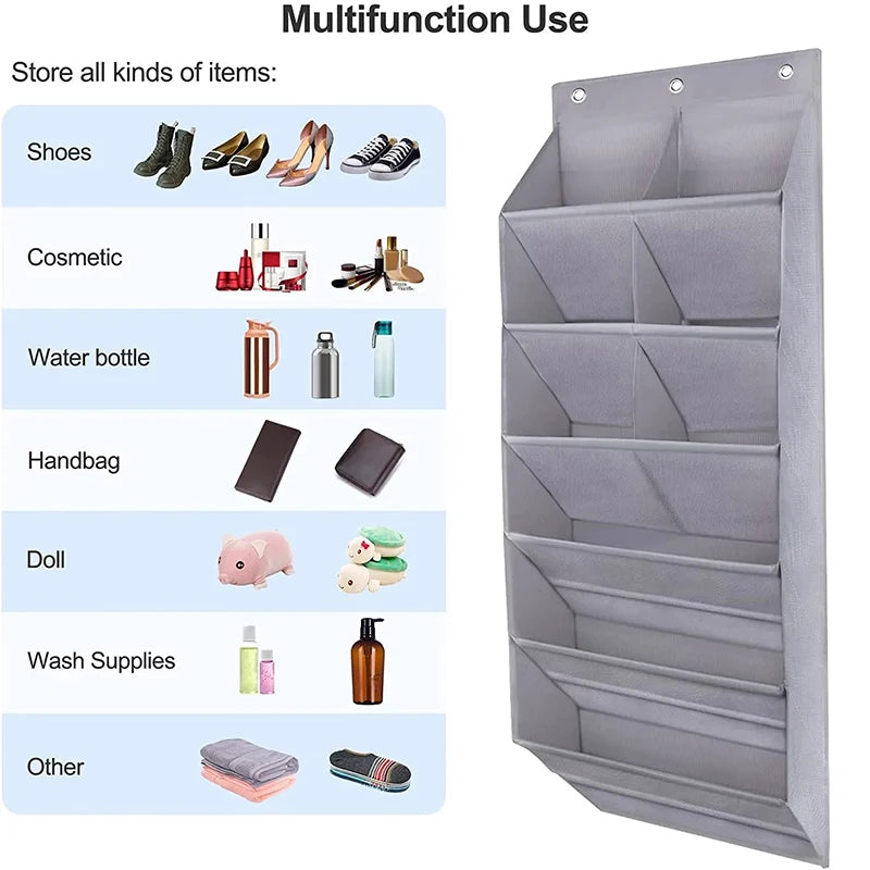Multi-pockets Wall Storage Bag Large Over Door Hanging Shoe Organiser Behind Doors with 4 Metal Hooks Shoes Rack Storage Bags