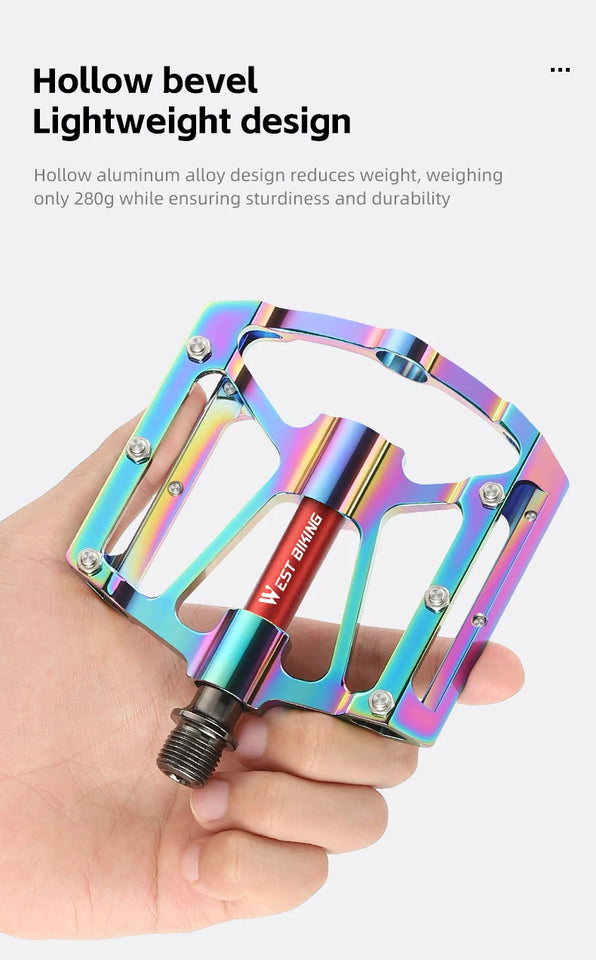 WEST BIKING Bicycle Pedal Three Bearing Aluminum Alloy Pedal Mountain Bike Road Bike Pedal Color Bike Accessories