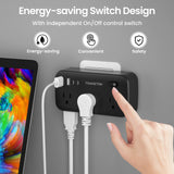 black-power strip surge protector with 6 AC Outlets,2 USB & 2 USB-C Fast Charging Ports,10 in 1,45°tilt plug,Advanced Protection
