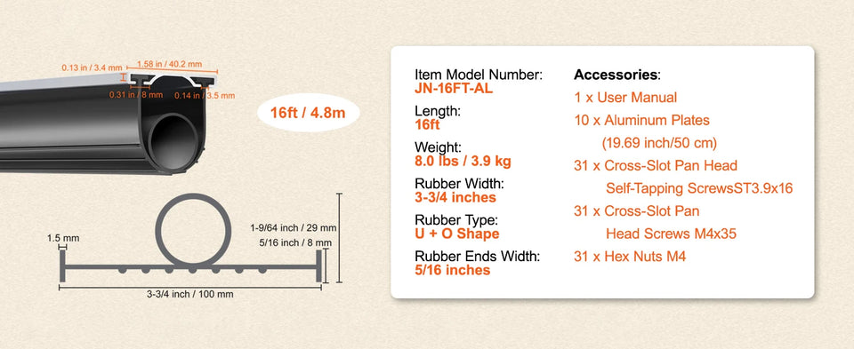 SucceBuy 3m 4.8m 6m Garage Door Seals Bottom Rubber U Shape +O Ring Garage Door Weather Stripping Universal Weatherproof Rubber