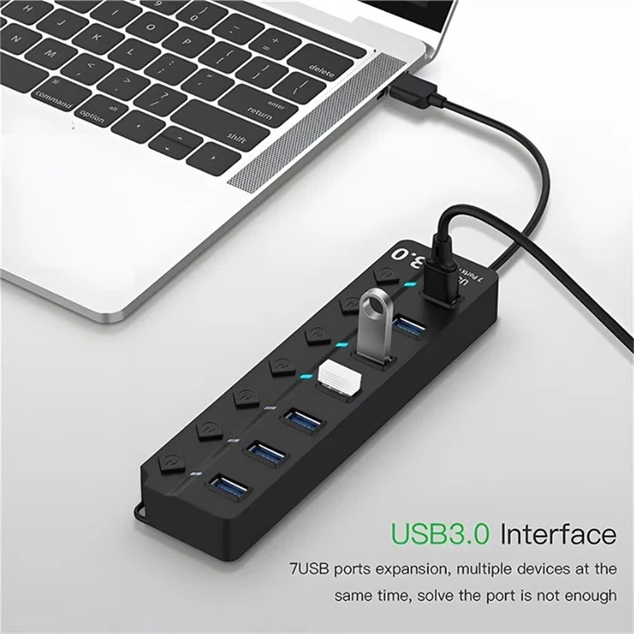 USB Hub 3.0 Multiprise USB High Speed Splitter 4/7 Port 5Gbps Hub Power Adapter with Switch Long Cable with Multiple Expander