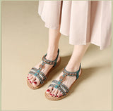 Women's sandals summer bohemian one line elegant slimming anti slip comfortable daily vacation flat beach shoes