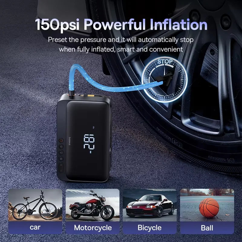 Baseus 4 In 1 Car Jump Starter with LED Lighting 600A Portable Car Battery Charger Power Bank Tire Inflator Pump Air Compressor
