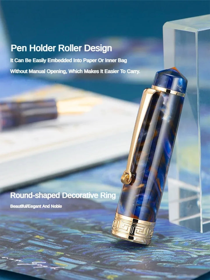 Asvine P20 Piston Filling Fountain Pen Acrylic Beautiful Patterns M/F/EF Nib with Golden Clip Office School Supplies Stationery
