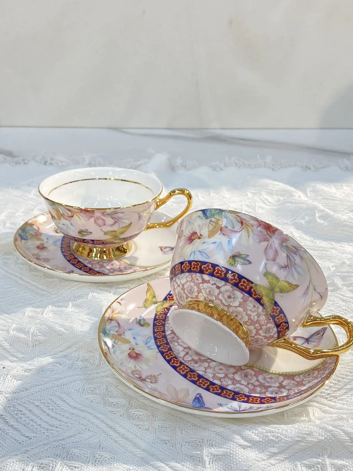 Classical Porcelain Cup&saucer 220ml Gold-plated Coffee Mug Water Mugs Dining Table Afternoon Tea Teacup Fruits Juice Cup