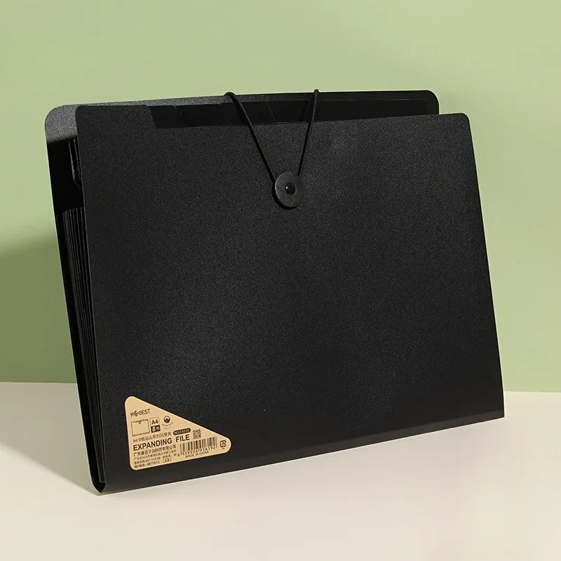 1PC Premium Black 5-Compartment Folder with Handle, Durable PP Desk Organizer with Color-Coded Labels for Office & Home Use