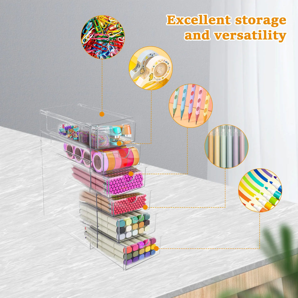 5/6 Tier Acrylic Drawer Organizer Clear Desk Organizer Drawers Stackable Makeup Hair Accessories Organizer Cosmetic Jewelry Pen