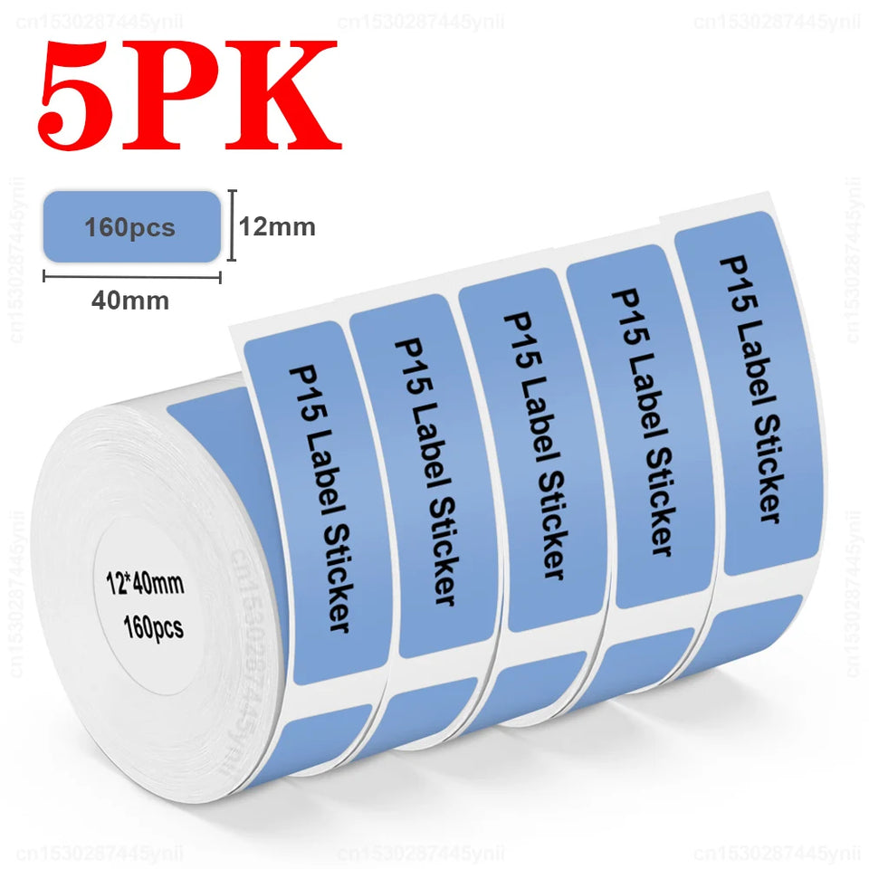 Labelwell 5/10PK P15 Thermal Label Sticker 12x40mm 15x30mm Label Tape Compatible for Marklife P15 P12 P11 L12 D30 Label Printer