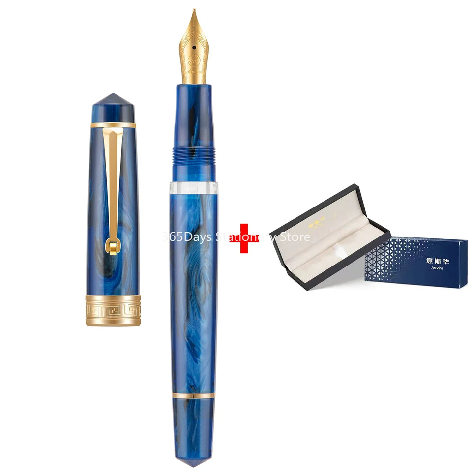 Smooth Asvine P20 Piston Filling Fountain Pen Acrylic Beautiful Patterns EF/F/M Nib with Golden Clip Writing Office Gift Box Pen