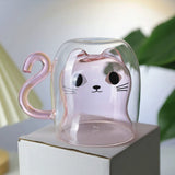 Creative Cute Cat Double-layer Coffee Mug Cartoon Couple Teacup Insulated Glass Mugs With Handle Household Office Drinkware