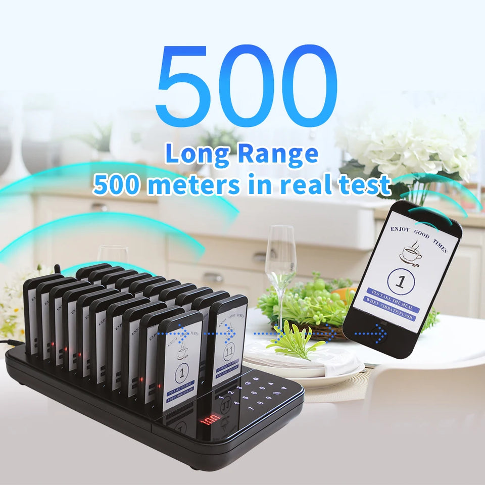 Wireless Restaurant Pager Guest Calling Paging System Waterproof Food Pager for Coffee Shop Dessert Shop Food Truck Bank