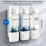 Wall-mounted Soap Dispenser, Shower Gel Dispenser, 3-in-1 Shampoo and Conditioner Dispenser, No Drilling Required, ABS Material,