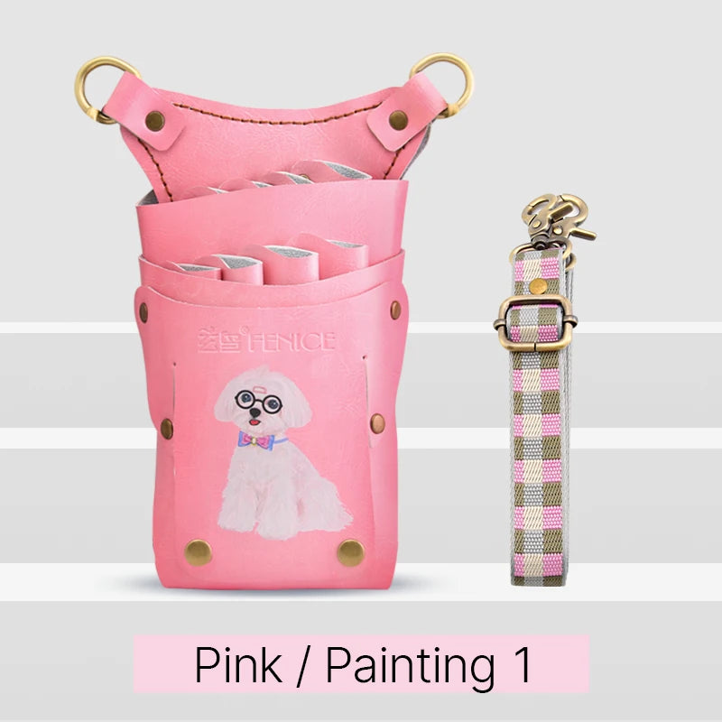 Fenice scissors storage bag,hold 8 scissors, 8 paintings, 6 colors cowhide,waist bag, pet beautician, barber's special waist bag