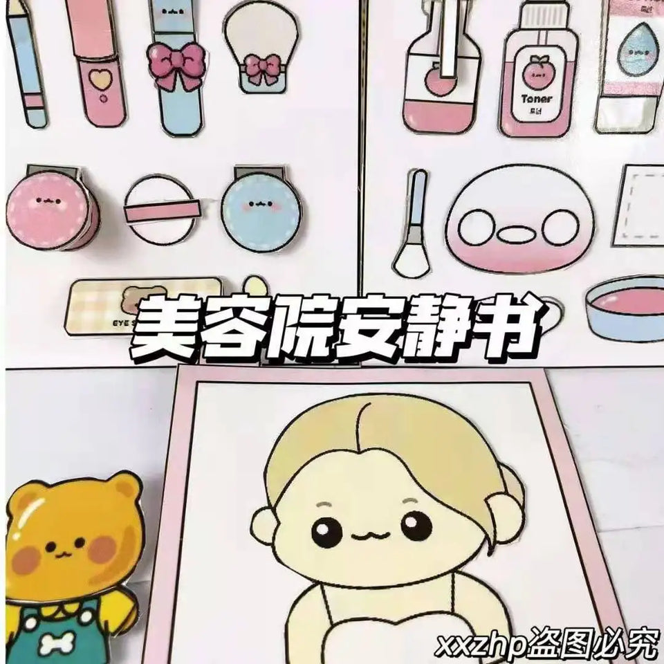 Children's Stress Relief Toys Beauty Salon Simulation Quiet Book DIY Material Package Handmade Toys Early Education Puzzle Stres