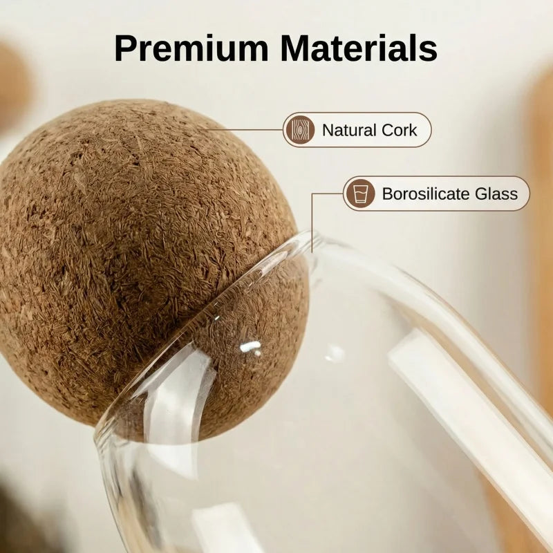 Four size spherical cork transparent glass sealed cans, suitable for storing coffee beans/tea leaves and kitchen storage