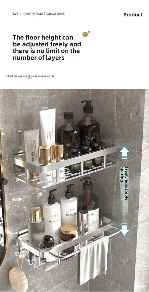 Rustproof Aluminum Bathroom Shelf – No-Drill Over-Tub or Corner Storage for Toiletries & Shower Essentials
