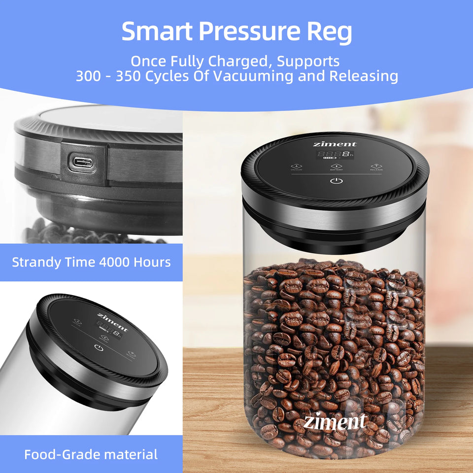 Vacuum Sealed Jar Coffee Bean Storage Bottle 1.6L/1.1lbs Kitchen Food Grain Tea Glass Jar Fresh Storage Jar Kitchen Accessories