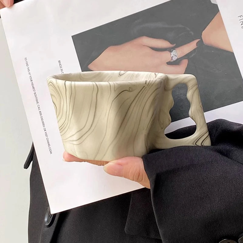 1Pc Ink Wash Octagonal Ceramic Mug, Creative Irregular Ink Wash Ceramic Mug Coffee Cup, High-Value Household Drinking Cup, Suitable for Daily Breakfast Cup, Living Room Bedroom Drinking Cup, Afternoon Tea Coffee Cup, Holiday