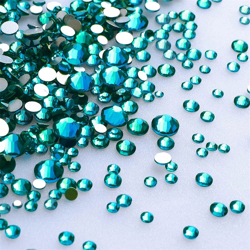 1440Pcs Mix Size Glass Flatback Rhinestone Glitter Crystal AB Round Diamond Non Hotfix Glue On Stone for DIY Nail Art Decoration