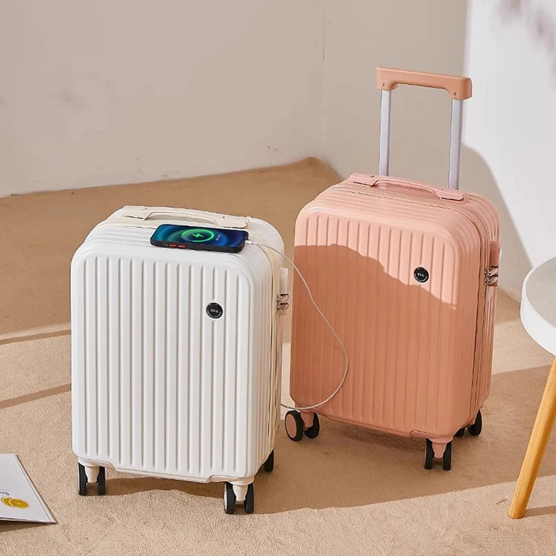 Multifunctional suitcase 18 inch small lightweight luggage with USB cup holder password suitcases 20" cabin carry-on travel bag