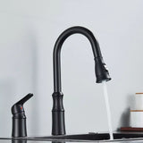 Matte Black Kitchen Sink Faucet with Pull Down Sprayer 1 Handle 2 Hole Mixer Tap Hot and Cold Taps