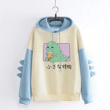 Winter Cute Dinosaur Cartoon Hoodie Women Fashion Sweatshirt Casual Print Long Sleeve Korean Style Splice Tops Kawaii Clothes