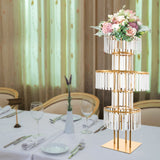 5 Tiers Gold/Silver Wedding Centerpieces Flower Stand Vase Centerpiece Acrylic Flower Stand with Hanging Acrylic