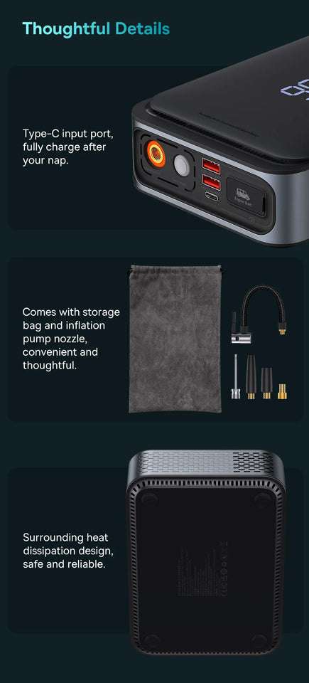 Baseus 2 In 1 Car Air Pump 8000mAh Power Bank Portable Air Compressor with LCD Digital Display Car Tire Inflator Pump