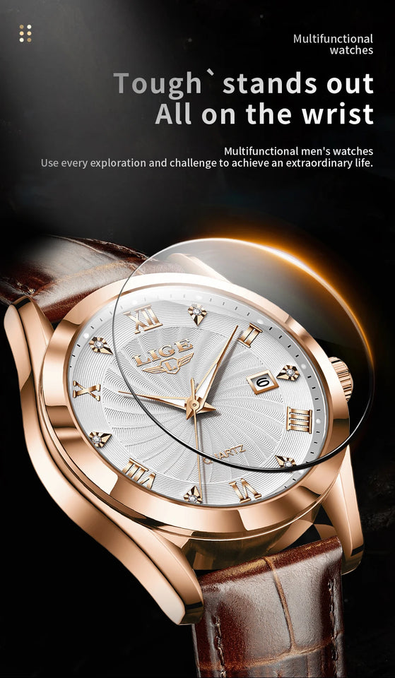 LIGE New Luxury Watch for Men Military Leather Man Wristwatch Quartz Clock Waterproof Luminous Date Week Men's Watches Reloj+box