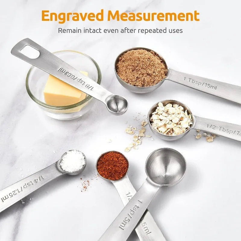 6pcs/set Food-grade Stainless Steel Measuring Spoon Anti-Scratch Sugar Coffee Powder Spice Scoop for Home Baking Daily Cooking