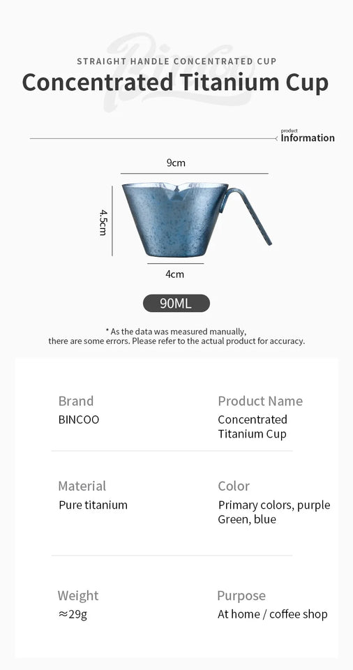 Bincoo Premium Titanium Coffee Cup 90ml for Espresso Extraction and Milk Measurement Durable Pure Titanium Construction Perfect