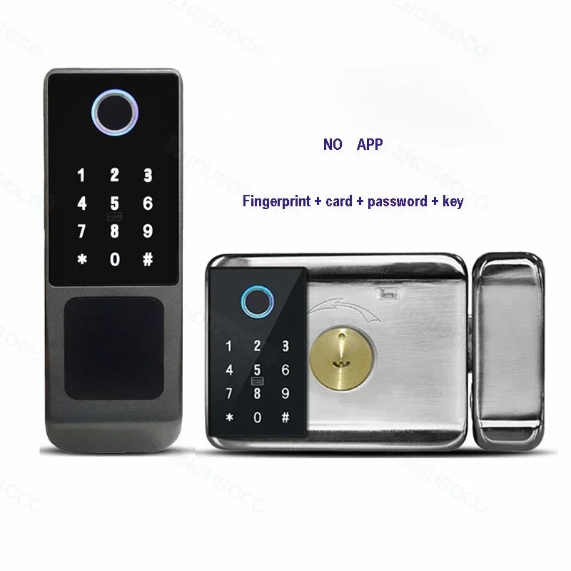 IP66 Waterproof Tuya Wifi Fingerprint Smart Door Lock Outdoor Gate TTLock Bluetooth Password Card Electronic Rim Lock For Home