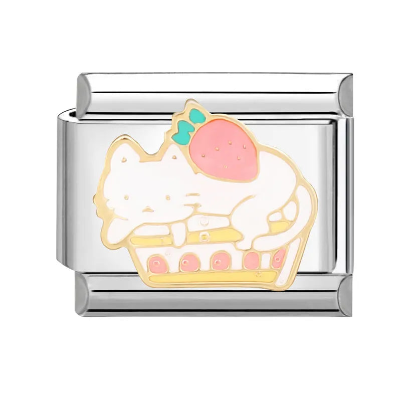 Cute Cats Flowers Planet Coffee Milk Cake Mountain Italian Charm Links Fit 9mm Stainless Steel Bracelet DIY Jewelry Making Gifts