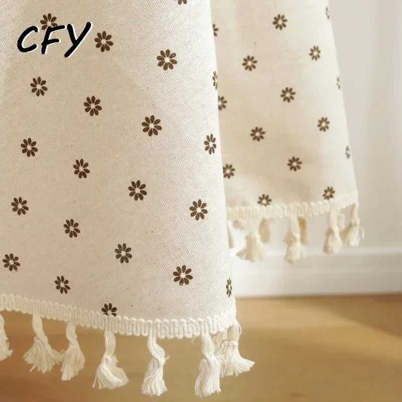 Cotton Linen Nodic Pastoral Black Peonies Black Tassel 150cm Round Tablecloth for Coffee Tables Table Cover Round Table Cloth
