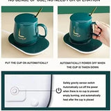 A1 55℃ Smart Heated Coffee Mug Set with Warmer Pad, Auto Keep Warm, Cute Design, Perfect Gift for Office Workers, All-Season Use