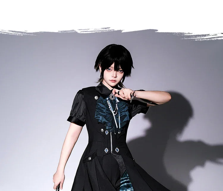 Original Dark Goth Prince Clothing Set New Spring Summer Women's Cool Black Shirt Irregular Vest Shorts 3 Piece Suit Outfits