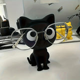 Cute Black Cat Glasses Holder Fashion Eyeglass Stand with Sitting Kitten Pose Adorable Desk Organizer for Home Office Room Decor