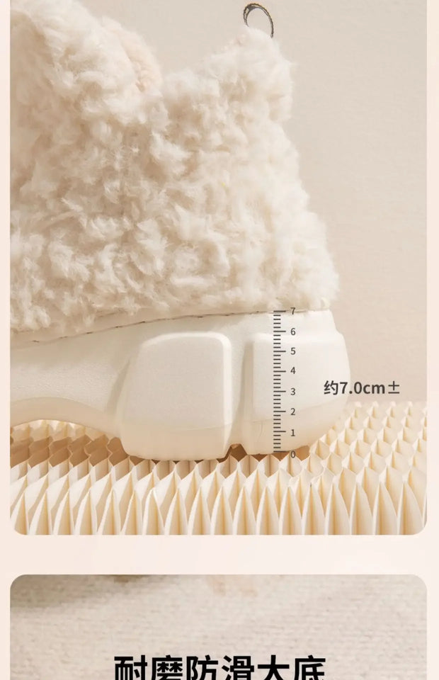 Thickened Plush Fur Warmth Household Snow Boots Cotton Women Slippers Home Boots Simple Solid Color Winter Fluffy Platform Shoes